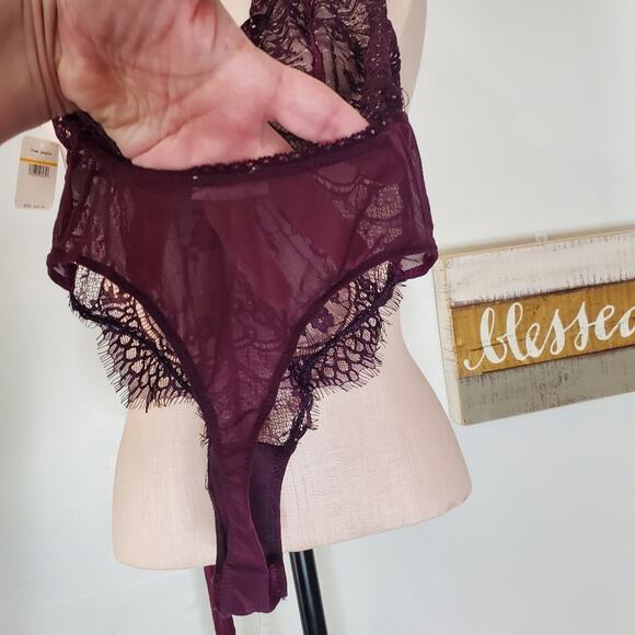 NWT Free People Show Off Fig Purple Sheer Lace Halter Bodysuit S - Picture 8 of 11